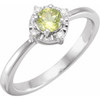 14K White Natural Peridot & .04 CTW Natural Diamond Halo-Style Ring