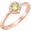 14K Rose Natural Peridot & .04 CTW Natural Diamond Halo-Style Ring