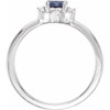14K White Lab-Grown Blue Sapphire & .04 CTW Natural Diamond Halo-Style Ring 