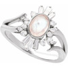 14K White Natural Rainbow Moonstone & 1/2 CTW Natural Diamond Celestial Ring