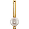 14K Yellow Cultured White Freshwater Pearl &.01 CT Natural Diamond Pendant