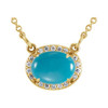 14K Yellow Natural Turquoise & .07 CTW Natural Diamond Halo-Style 16 1/2" Necklace