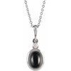 14K White 8x6 mm Natural Onyx & .03 CT Natural Diamond 16-18" Necklace