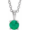 14 Karat White Gold 6 mm Lab-Grown Emerald 16-18" Necklace