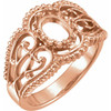 Vintage Inspired Solitaire Ring Mounting in 14 Karat Rose Gold for Oval Stone