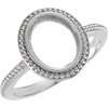 Beaded Cabochon Ring Mounting in 10 Karat White Gold for Oval Stone