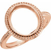 Beaded Cabochon Ring Mounting in 18 Karat Rose Gold for Oval Stone