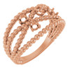 Family Beaded Criss Cross Ring Mounting in 10 Karat Rose Gold for Round Stone