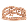 Family Beaded Criss Cross Ring Mounting in 10 Karat Rose Gold for Round Stone