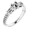 Baguette Accented Engagement Ring Mounting in 14 Karat White Gold for Round Stone