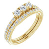 Three Stone Engagement Ring Mounting in 14 Karat Yellow Gold for Round Stone