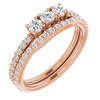 Three Stone Engagement Ring Mounting in 14 Karat Rose Gold for Round Stone