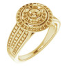 Double Halo Style Engagement Ring Mounting in 14 Karat Yellow Gold for Round Stone