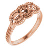 Three Stone Halo Style Ring Mounting in 14 Karat Rose Gold for Round Stone