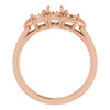 Three Stone Halo Style Ring Mounting in 14 Karat Rose Gold for Round Stone