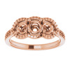 Three Stone Halo Style Ring Mounting in 14 Karat Rose Gold for Round Stone