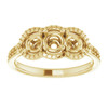 Three Stone Halo Style Ring Mounting in 14 Karat Yellow Gold for Round Stone