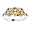 Three Stone Halo Style Ring Mounting in 18 Karat White/Yellow Gold for Round Stone