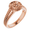 Bezel Set Halo Style Engagement Ring Mounting in 18 Karat Rose Gold for Round Stone.