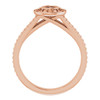 Bezel Set Halo Style Engagement Ring Mounting in 18 Karat Rose Gold for Round Stone.