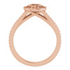 Bezel Set Halo Style Engagement Ring Mounting in 18 Karat Rose Gold for Round Stone.