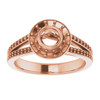 Bezel Set Halo Style Engagement Ring Mounting in 18 Karat Rose Gold for Round Stone.