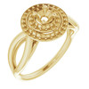 Double Halo Style Ring Mounting in 14 Karat Yellow Gold for Round Stone.