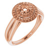 Double Halo Style Ring Mounting in 14 Karat Rose Gold for Round Stone.