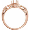 Family V Ring Mounting in 10 Karat Rose Gold for Straight baguette Stone, 3.34 grams