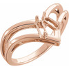 Family V Ring Mounting in 14 Karat Rose Gold for Straight baguette Stone, 3.79 grams