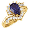 Accented Ring Mounting in 10 Karat Yellow Gold for Pear shape Stone, 3.36 grams