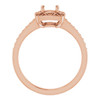 Halo Style Engagement Ring Mounting in 18 Karat Rose Gold for Round Stone, 4.81 grams