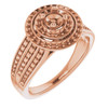 Double Halo Style Engagement Ring Mounting in 18 Karat Rose Gold for Round Stone, 7.42 grams