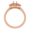 Double Halo Style Engagement Ring Mounting in 18 Karat Rose Gold for Round Stone, 7.42 grams