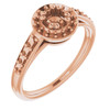 Halo Style Engagement Ring Mounting in 14 Karat Rose Gold for Round Stone, 3.77 grams