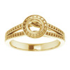 Bezel Set Halo Style Engagement Ring Mounting in 18 Karat Yellow Gold for Round Stone, 5.12 grams