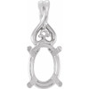 Oval 4 Prong Accented Pendant Mounting in 18 Karat White Gold for Oval Stone, 1.34 grams