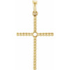 Beaded Cross Pendant Mounting in 14 Karat Yellow Gold for Round Stone, 1.15 grams