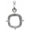 Cushion 4 Prong Scroll Pendant Mounting in Sterling Silver for Cushion Stone, 0.89 grams