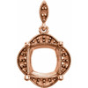 Halo Style Pendant Mounting in 14 Karat Rose Gold for Cushion Stone, 3.5 grams