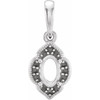 Accented Clover Necklace or Pendant Mounting in Sterling Silver for Oval Stone, 0.71 grams