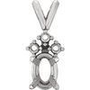 Oval 4 Prong Accented Pendant Mounting in Platinum for Oval Stone, 1.82 grams