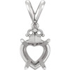 Heart 4 Prong Pendant Mounting in 14 Karat White Gold for Heart shape Stone, 0.56 grams