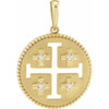Jerusalem Cross Necklace or Pendant Mounting in 14 Karat Yellow Gold for Round Stone, 3.21 grams