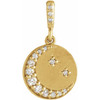Crescent Moon Disc Necklace or Pendant Mounting in 14 Karat Yellow Gold for Round Stone, 1.36 grams
