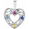 Family Heart Pendant Mounting in 14 Karat White Gold for Round Stone, 3.11 grams