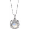 Cabochon Halo Style Necklace or Pendant Mounting in 14 Karat White Gold for Round Stone, 3.78 grams