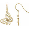 Floral Butterfly Earrings Mounting in 10 Karat Yellow Gold for Round Stone, 2.53 grams