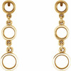 Three Stone Bezel Set Earrings Mounting in 14 Karat Yellow Gold for Round Stone, 1.48 grams