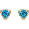 Halo Style Earrings Mounting in 14 Karat Yellow Gold for Trillion Stone, 1.47 grams